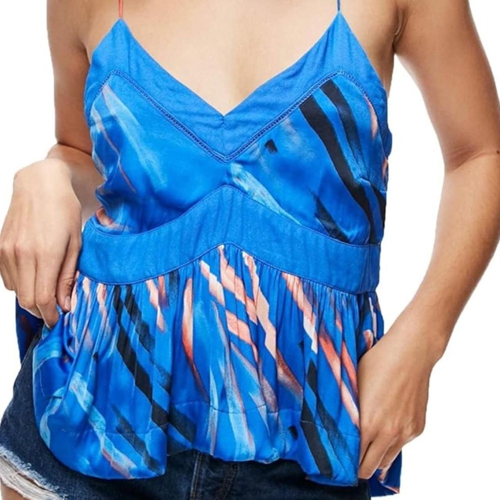 Free People‎ Abstract Print Peplum Tank Top Womens Size 4 Strappy Back